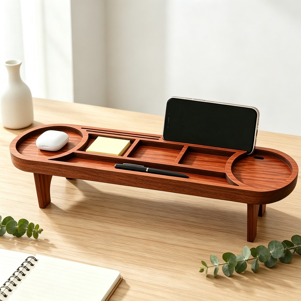 Home Office Freelancer - Organizador de Mesa de Madeira com