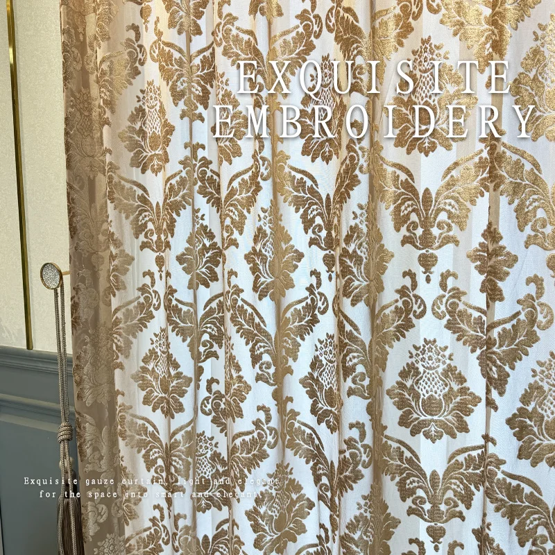 Home Office Buy - Francês dourado oco tule camurça jacquard